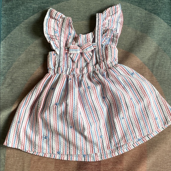 Cat & Jack Pink Red and Blue Striped Dress with Ruffle Sleeves - Picture 4 of 8